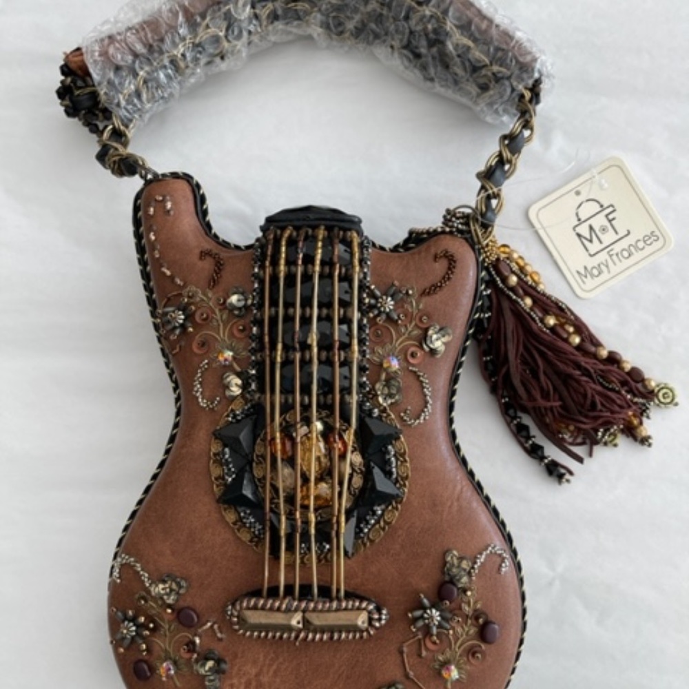 Mary Frances Special Hall Of Fame Bag Guitar Brown Beaded Handbag Music Tan NEW - Picture 6 of 11